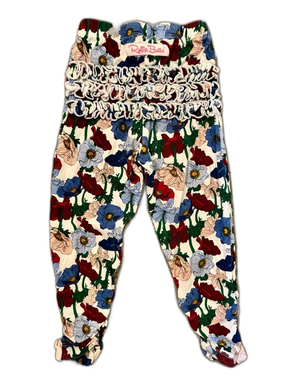 Ruffle Butts Ruched Bow Leggings Pants Poppy Petals Girls 2T